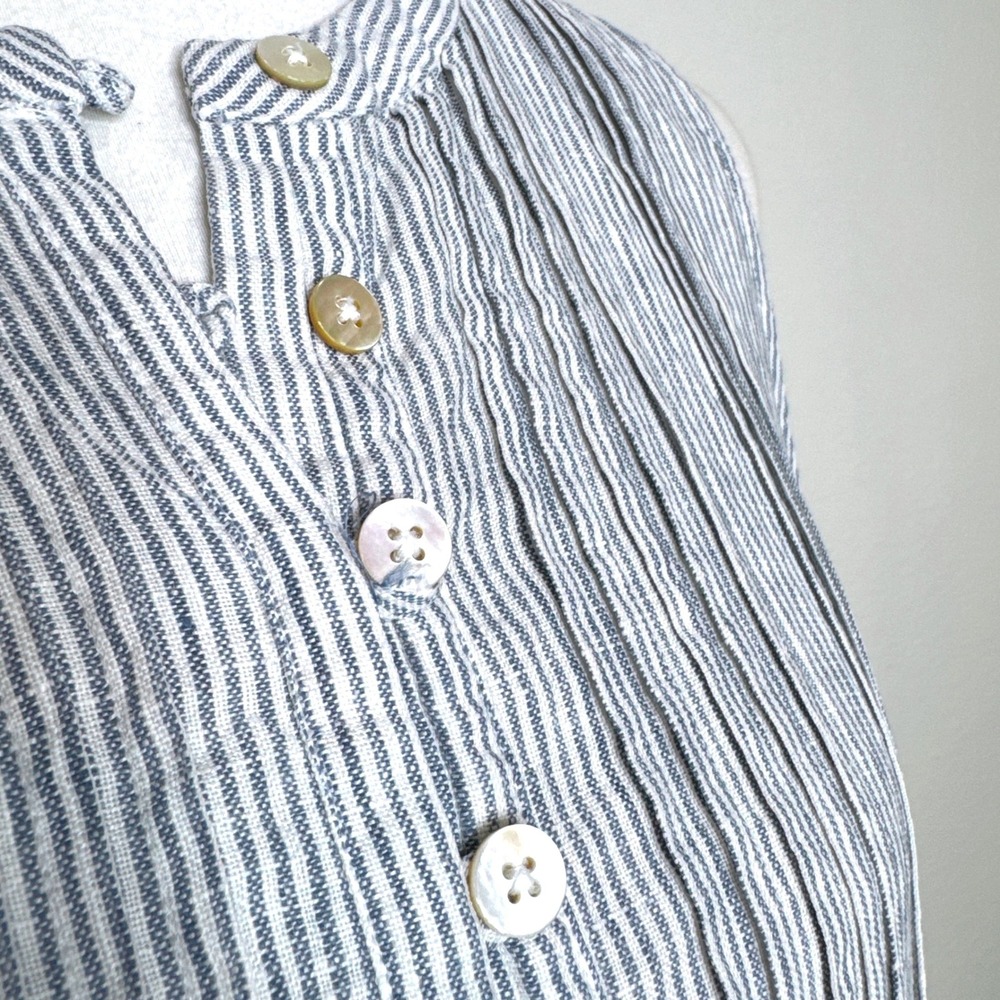 QUINCE 100% European Linen Sleeveless Swing Dress M Blue Pinstripe EUC Beach - Picture 8 of 10